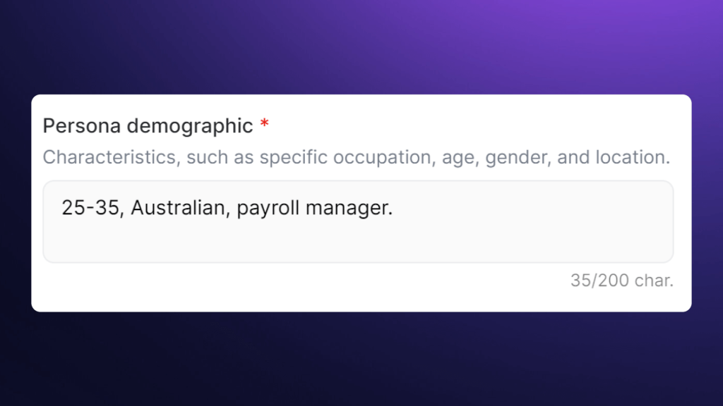 Begin by inputting persona demographics—such as occupation, age, gender, and location—into QoQo.AI to establish a preliminary understanding of your target user. 